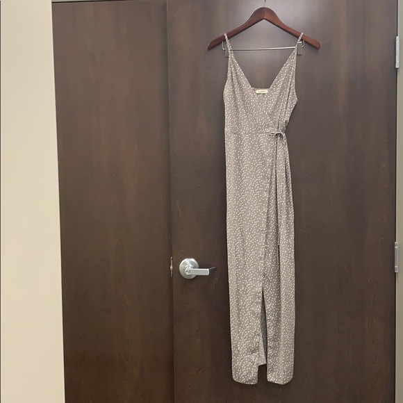 Dresses & Skirts - Taupe and white polka dot wrap maxi dress. NWT